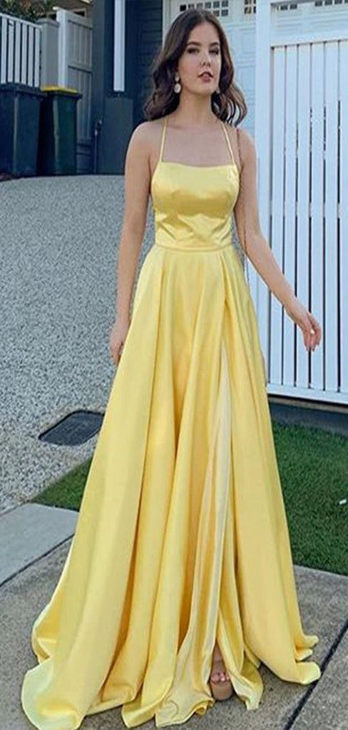 Elegant Yellow A-Line Halter Side Slit Maxi Long Party Prom Dresses,Evening Gowns,FM119