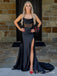 Unique Black Sheath Cowl Sleeveless Yarn Long Dress, Side Slit Evening Gowns with trailing, Formal Evening Gowns, FM382