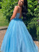 Elegant Blue A-Line Spaghetti Strap Popular Maxi Long Evening Gowns, Formal, Birthday Party, FM425