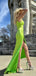 Elegant Light Green Mermaid Spaghetti Straps Side Slit Maxi Long Party Prom Dresses,Evening Gowns,FM121