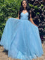 Elegant Blue A-Line Spaghetti Strap Popular Maxi Long Evening Gowns, Formal, Birthday Party, FM425