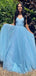 Elegant Blue A-Line Spaghetti Strap Popular Maxi Long Evening Gowns, Formal, Birthday Party, FM425