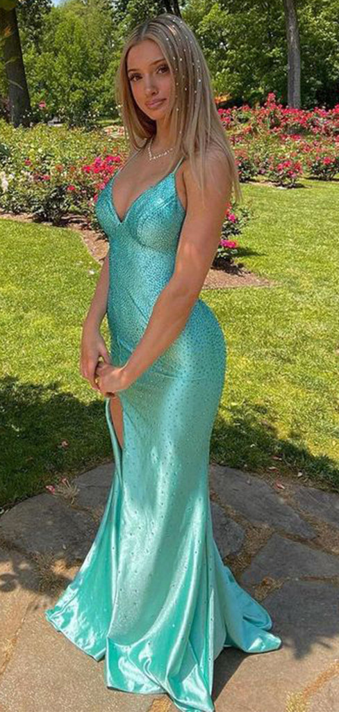 Gorgeous Blue Halter Strap Mermaid Sleeveless Popular Maxi Long Party Prom Dresses, FM621