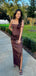 Vintage Brown Strapless Mermaid Side Slit Sleeveless Popular Maxi Long Party Prom Dresses, FM622