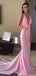 Elegant Pink V-Neck Halter Strap Mermaid Sleeveless&nbsp;Popular Maxi Long Party Prom Dresses, FM618