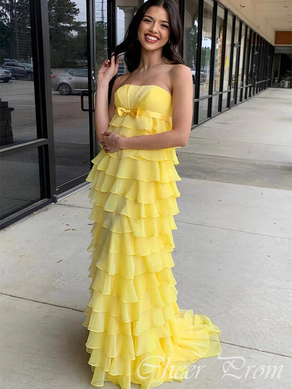 Gorgeous Yellow A-Line Strapless Popular Maxi Long Evening Gowns, Formal, Birthday Party, FM430