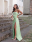 Elegant Sage Mermaid Spaghetti Straps Side Slit Maxi Long Party Prom Dresses,Evening Gowns,FM122