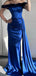 Vintage Blue Off Shoulder Mermaid Detachable Train Sleeveless Popular Maxi Long Party Prom Dresses, FM623