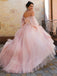 Cute Pink Sweetheart Off Shoulder A-Line Long Sleeve Popular Maxi Long Party Prom Dresses, FM627