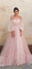 Cute Pink Sweetheart Off Shoulder A-Line Long Sleeve Popular Maxi Long Party Prom Dresses, FM627