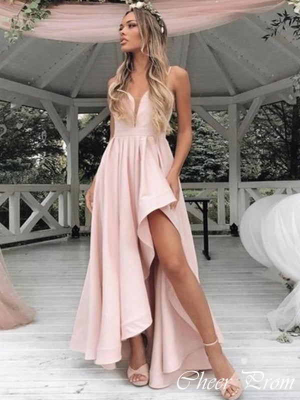 Cute Pink Sweetheart Strapless A-Line Side Slit&nbsp; Popular Maxi Long Party Prom Dresses, FM628