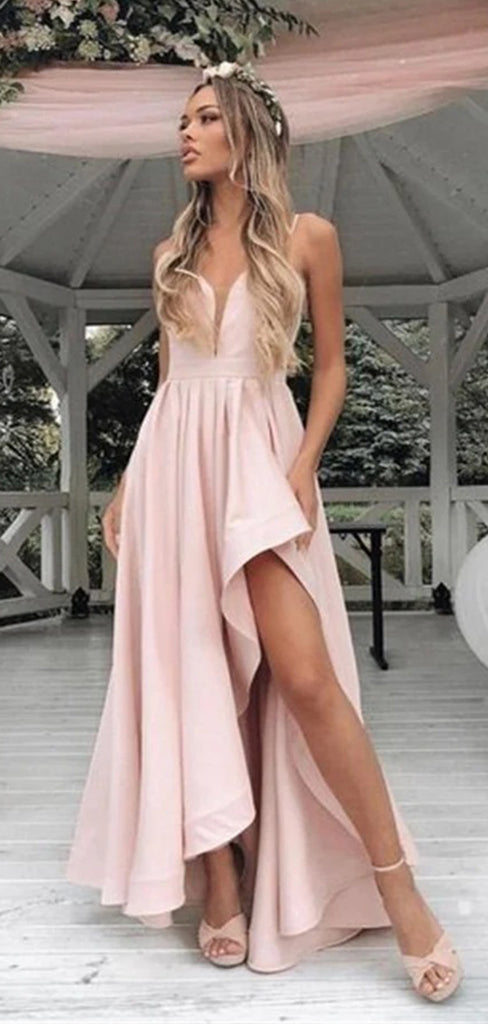 Cute Pink Sweetheart Strapless A-Line Side Slit&nbsp; Popular Maxi Long Party Prom Dresses, FM628