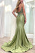 Elegant Green Mermaid Spaghetti Straps Applique Maxi Long Party Prom Dresses,Evening Gowns,FM123