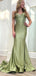 Elegant Green Mermaid Spaghetti Straps Applique Maxi Long Party Prom Dresses,Evening Gowns,FM123