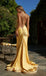 Elegant Gold Mermaid Halter Side Slit Backless Maxi Long Party Prom Dresses,Evening Gowns,FM124