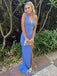 Elegant Blue Mermaid V-Neck Side Slit Popular Maxi Long Evening Gowns, Formal, Birthday Party, FM427