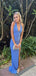 Elegant Blue Mermaid V-Neck Side Slit Popular Maxi Long Evening Gowns, Formal, Birthday Party, FM427