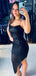 Shiny Black Spaghetti Strap Mermaid Side Slit Long Prom Dress Ideas, Evening Party Dresses , FM646