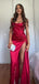 Gorgeous Red Sweetheart Mermaid Side Slit Long Prom Dress Ideas, Evening Party Dresses , FM638