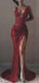 Sexy Red V-Neck Mermaid Side Slit Long Prom Dress Ideas, Evening Party Dresses , FM640
