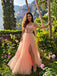 Elegant A-Line Spaghetti Straps Side Slit Applique Maxi Long Party Prom Dresses,Evening Gowns,FM126