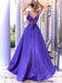 Elegant Purple A-Line Spaghetti Straps V Neck Maxi Long Party Prom Dresses,Evening Gowns,FM127