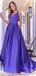 Elegant Purple A-Line Spaghetti Straps V Neck Maxi Long Party Prom Dresses,Evening Gowns,FM127