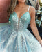 Sparkly A-Line Spaghetti Straps V Neck Sequin Maxi Long Party Prom Dresses,Evening Gowns,FM129