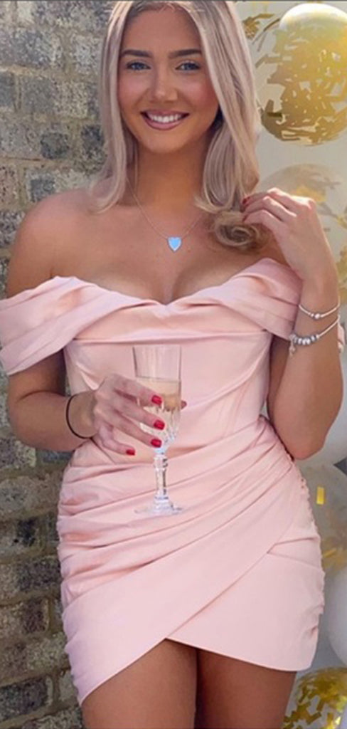 Sexy Pink Off Shoulder V Neck Sleeveless Popular Short Homecoming Prom Dress, CPH177