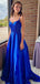 Sexy Royal Blue A-Line Spaghetti Straps V Neck Beads Maxi Long Party Prom Dresses,Evening Gowns,FM133