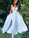 Elegant Light Blue A-Line Spaghetti Straps V Neck Side Slit Maxi Long Party Prom Dresses,Evening Gowns,FM134