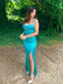 Sexy Teal Mermaid Halter V Neck Side Slit Maxi Long Party Prom Dresses,Evening Gowns,FM136