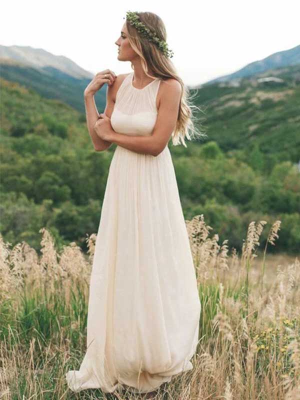 Simple Jewel Sleeveless Popular Long Bridal Dress, Wedding Dresses, CPD184