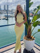 Shiny Yellow Mermaid Sleeveless Sequin Maxi Long Party Prom Dresses, Evening Gowns, FM327