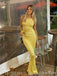 Shiny Yellow Mermaid Jewel Sleeveless Sequin Maxi Long Party Prom Dresses, Evening Gowns, FM329