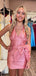 Cute Pink Halter Strap V-Neck Sheath Popular Short Homecoming Prom Dress, CPH242