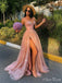 Sparkly A-Line Strapless Side Slit Sequin Maxi Long Party Prom Dresses, Evening Gowns, FM146