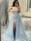 Sparkly Mermaid Strapless Side Slit Sequin Maxi Long Party Prom Dresses, Evening Gowns, FM147