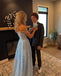 Elegant Blue A-Line Sweetheart Off Shoulder Side Slit Applique Maxi Long Party Prom Dresses, Evening Gowns, FM149