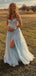 Elegant Blue A-Line Sweetheart Off Shoulder Side Slit Applique Maxi Long Party Prom Dresses, Evening Gowns, FM149