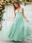 Gorgeous Mint Green A-Line V Neck Spaghetti Straps Applique Maxi Long Party Prom Gowns,Evening Dresses,FM14