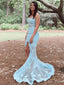 Two Pieces Unique Light Blue Spaghetti Straps Applique Maxi Long Party Prom Dresses, Evening Gowns, FM153