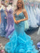 Unique Mermaid Spaghetti Straps V Neck Applique Beads Long Party Prom Dresses, Evening Gowns, FM157