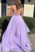 Sparkly Lilac A-Line  Spaghetti Straps V Neck Long Party Prom Dresses, Evening Gowns, FM158