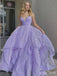 Sparkly Lilac A-Line  Spaghetti Straps V Neck Long Party Prom Dresses, Evening Gowns, FM158