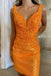 Gorgeous Orange Spaghetti Straps V Neck Sleeveless Lace Sequin Popular Short Homecoming Prom Dress, CPH181