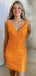 Gorgeous Orange Spaghetti Straps V Neck Sleeveless Lace Sequin Popular Short Homecoming Prom Dress, CPH181