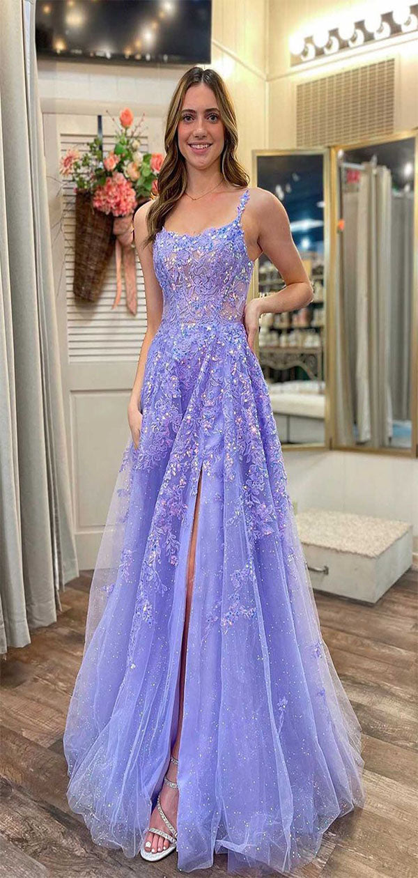 light purple prom dress with slit A-Line Lilac Sweetheart Satin Long Corset Prom Dress with Slit (Gloves are not Included), Lilac / 8