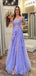 Elegant Light Purple A-Line Spaghetti Straps Side Slit Sequins Appliques Maxi Long Party Prom Gowns,Wedding Guest Dresses,FM15