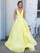 Elegant Yellow A-Line Spaghetti Straps V Neck Long Party Prom Dresses, Evening Gowns, FM162